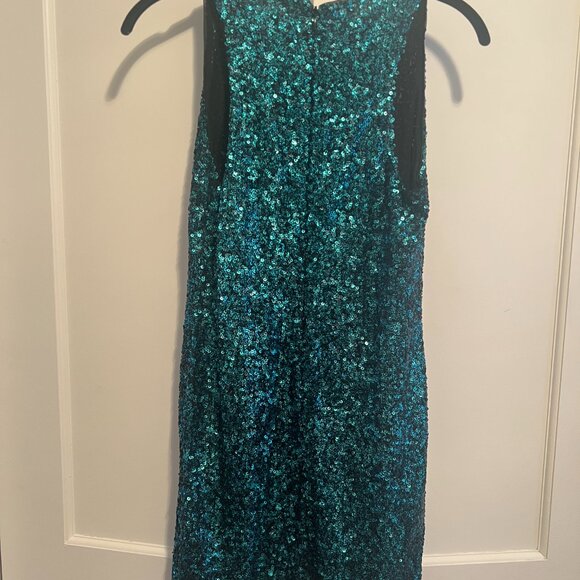 Alice & Olivia Blue Sequin Scoopneck Mini Dress - Size S - Picture 3 of 4